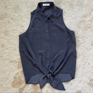 Equipment Silk Tie Front Polka Dot Sleeveless Top